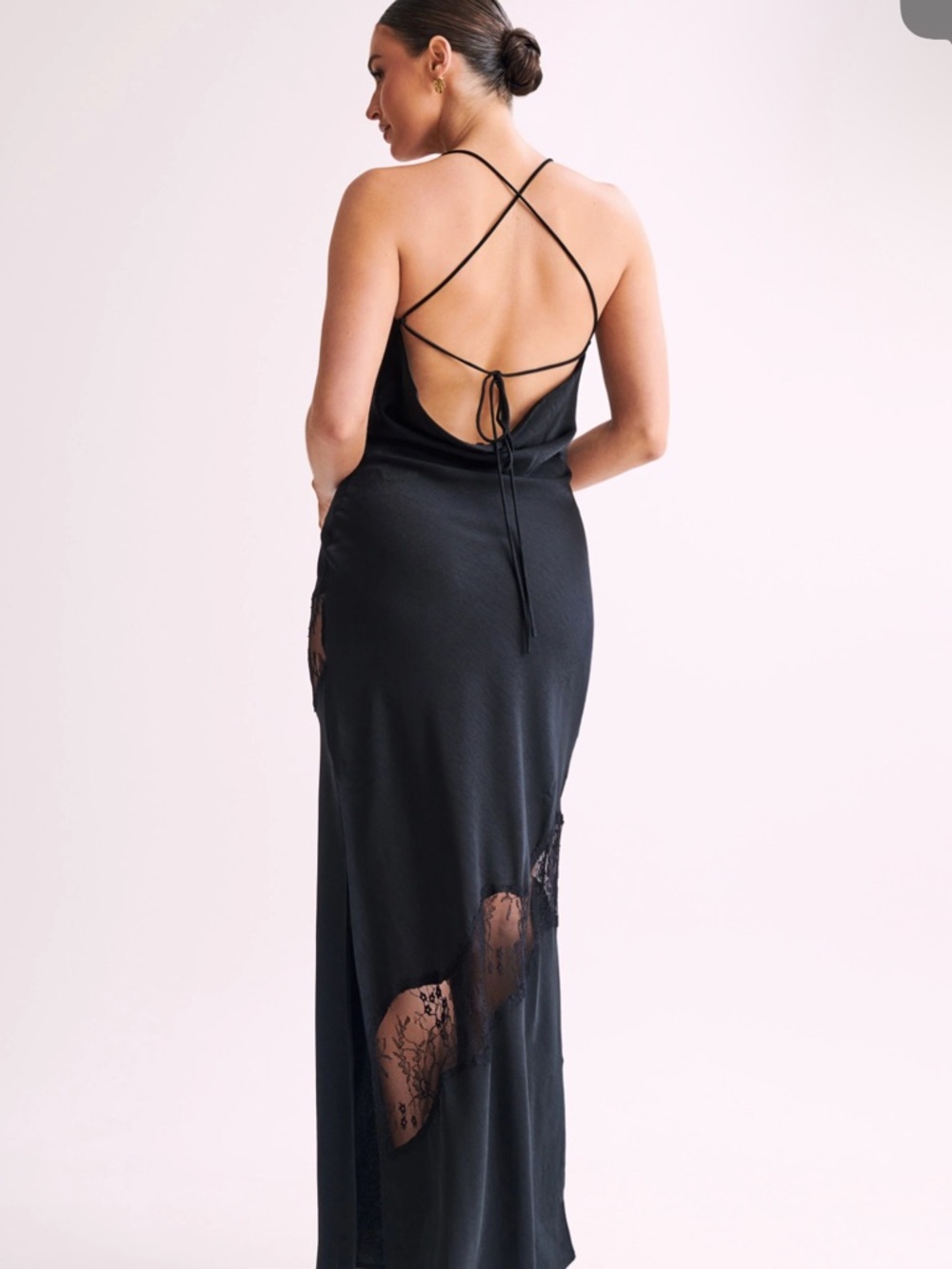 Meshki Chandra Lace Detail Satin Maxi Dress - Black